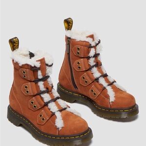 Dr. Martens Tan Boots with White Fur Lining